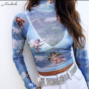 NWOT SHEER angel crop top